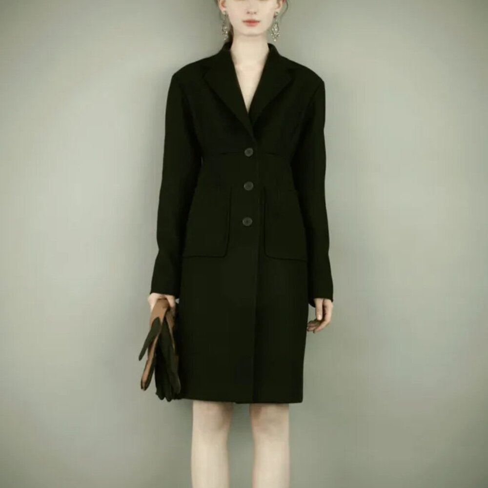 ROCHAS AW 11 Virgin Wool High Waisted Tailored Pocket Cashmere Midi Coat Jacket